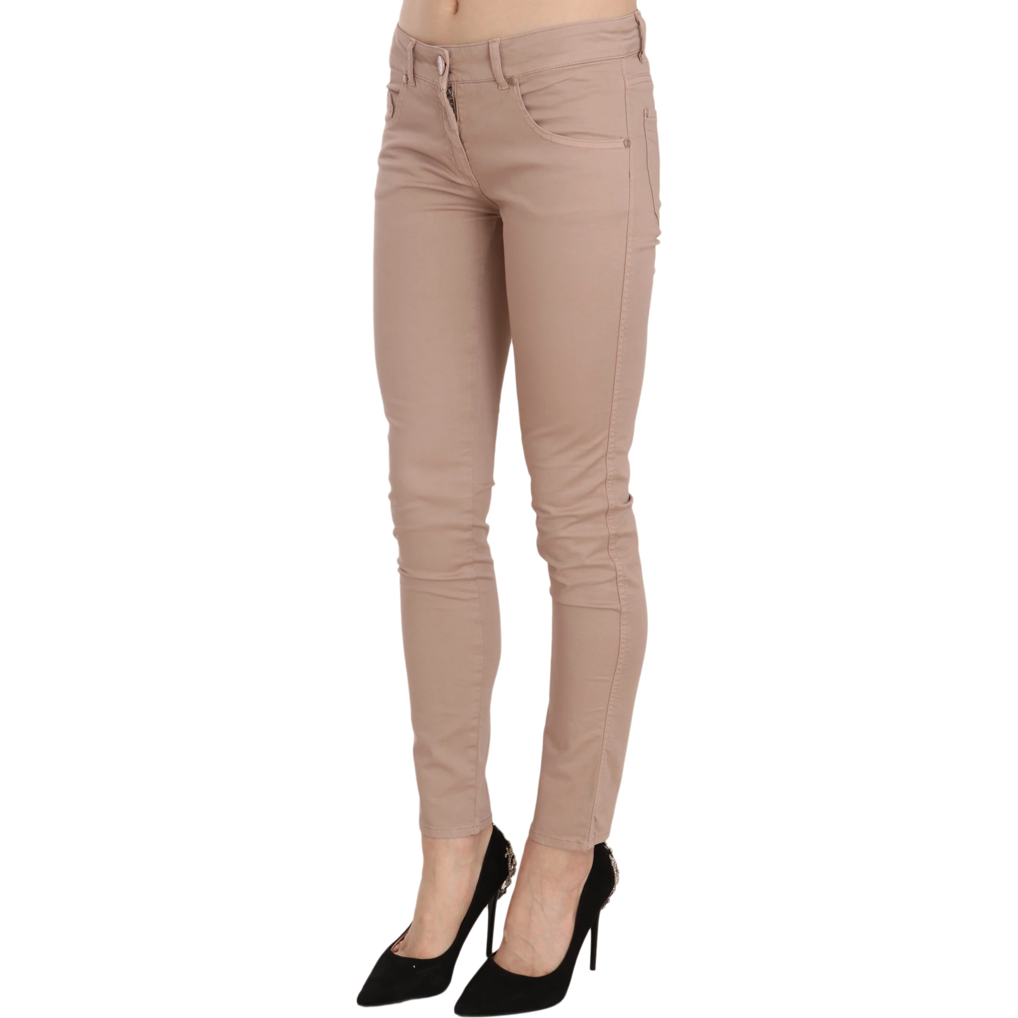 Brown Low Waist Slim Fit Skinny Cotton Pants