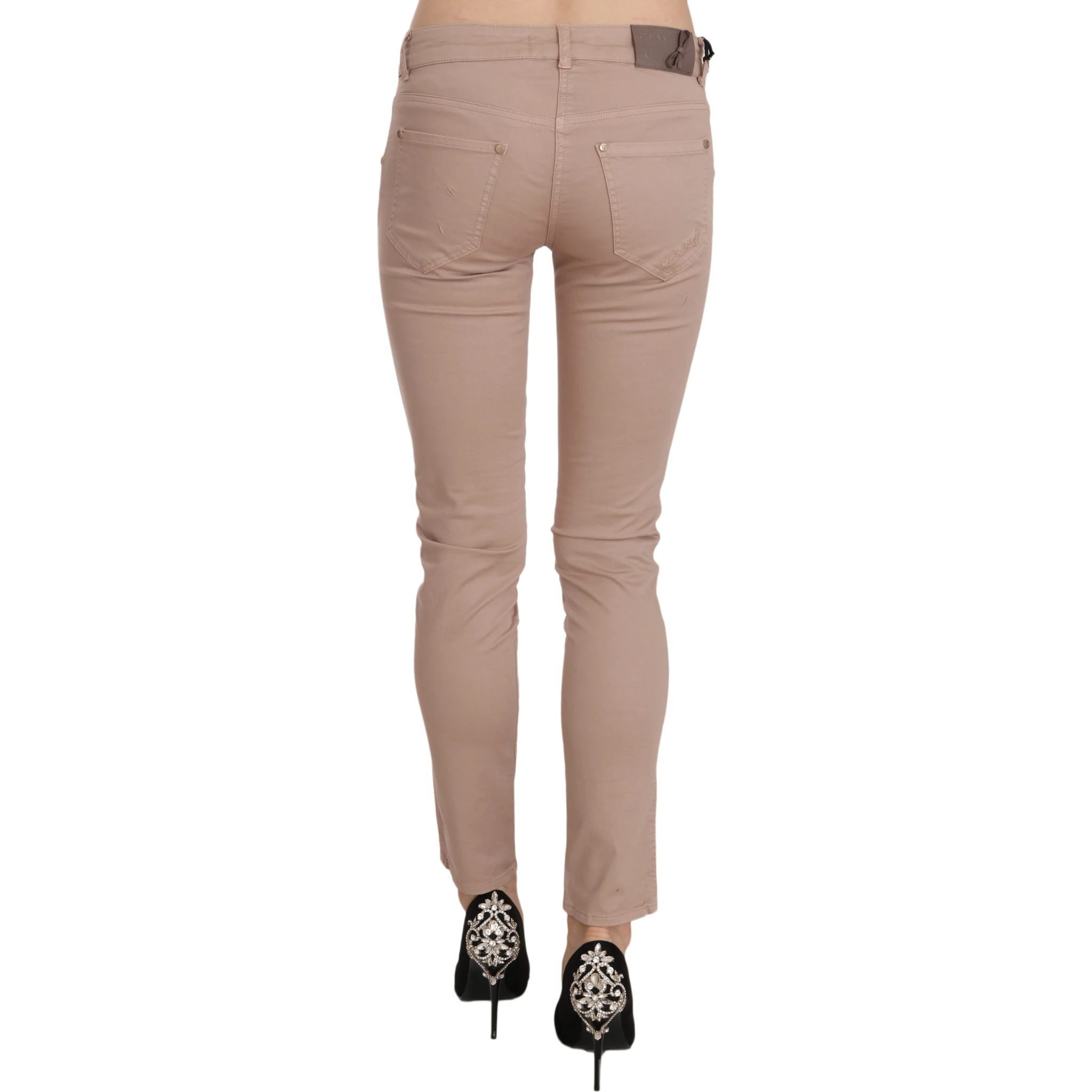 Brown Low Waist Slim Fit Skinny Cotton Pants