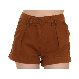 Brown Mid Waist Cotton Denim Mini Shorts