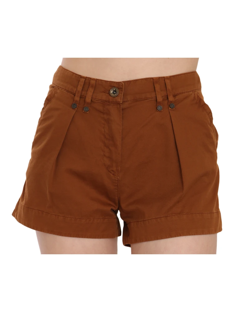 Brown Mid Waist Cotton Denim Mini Shorts