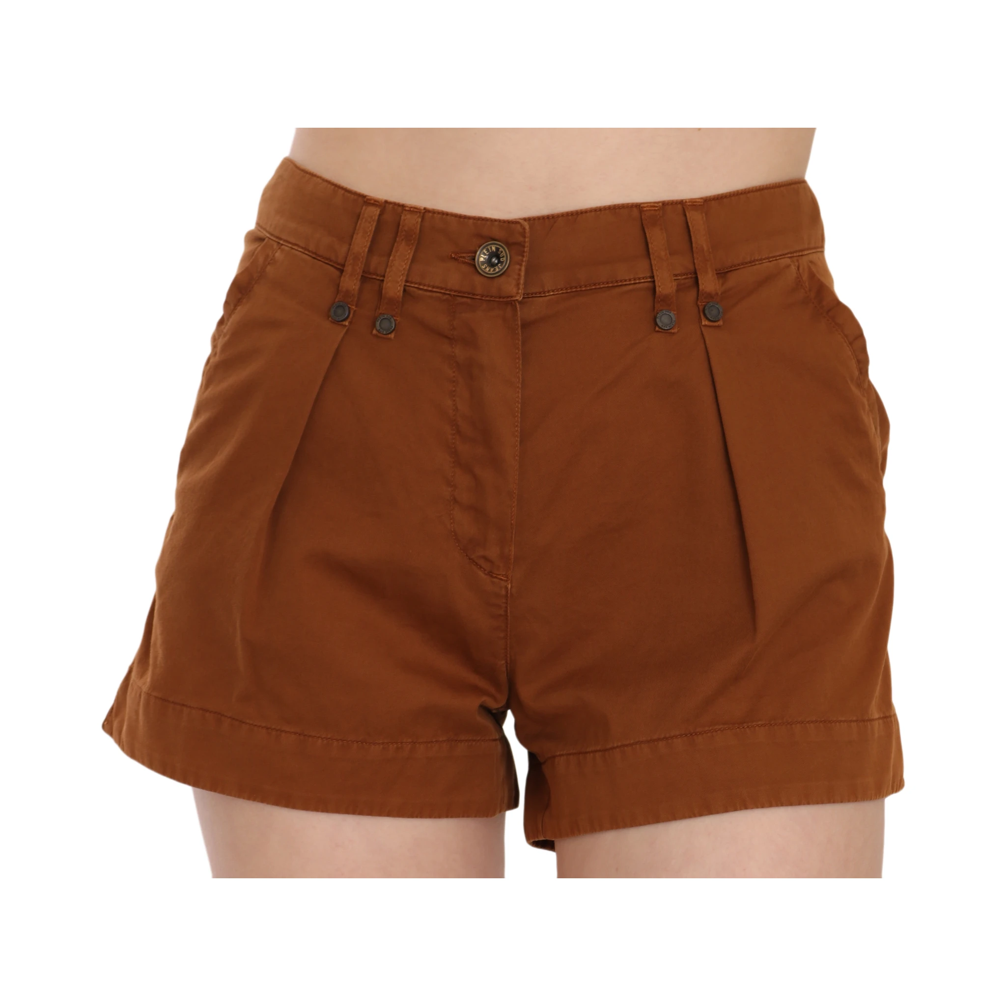 Brown Mid Waist Cotton Denim Mini Shorts