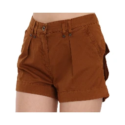Brown Mid Waist Cotton Denim Mini Shorts