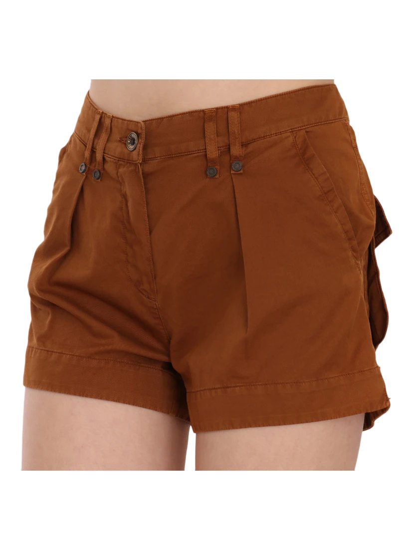 Brown Mid Waist Cotton Denim Mini Shorts