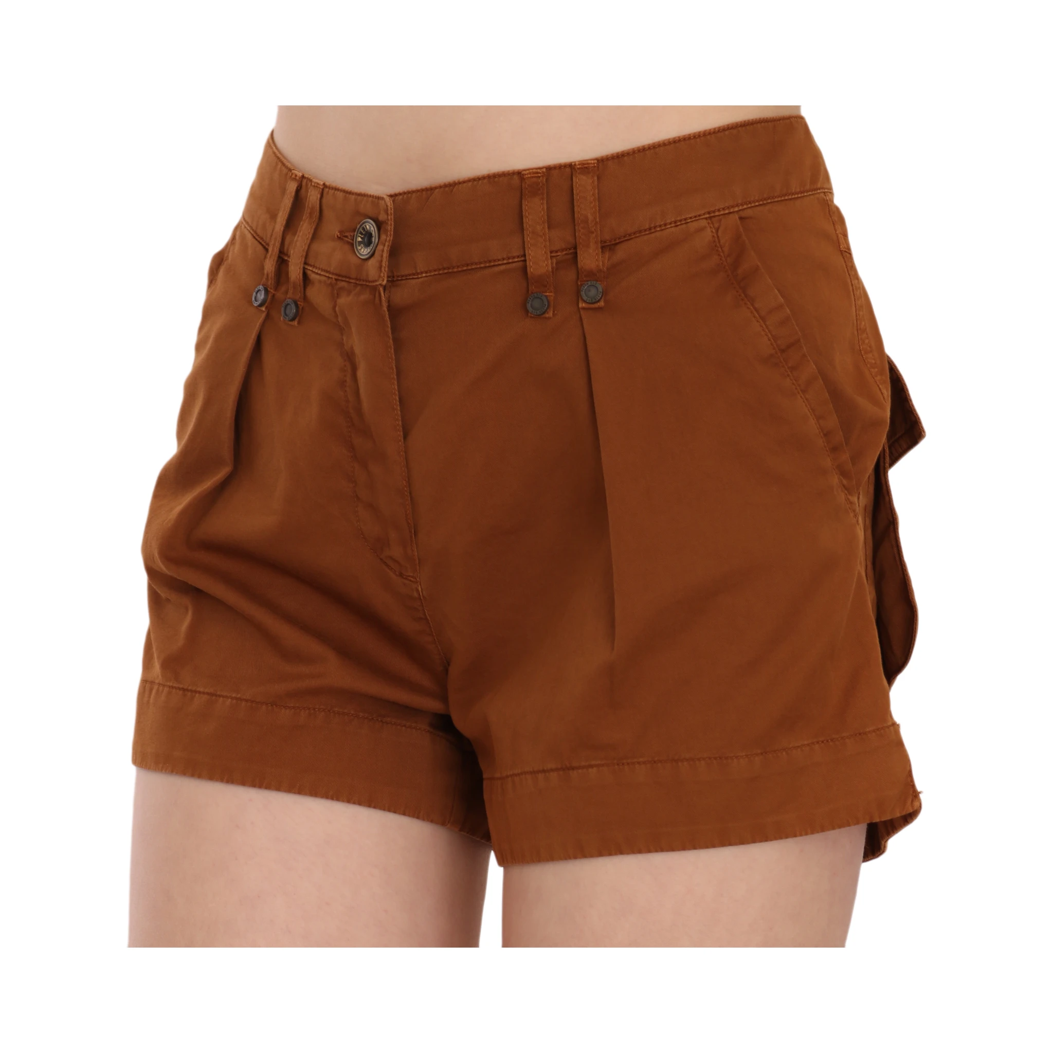 Brown Mid Waist Cotton Denim Mini Shorts