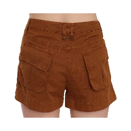 Brown Mid Waist Cotton Denim Mini Shorts