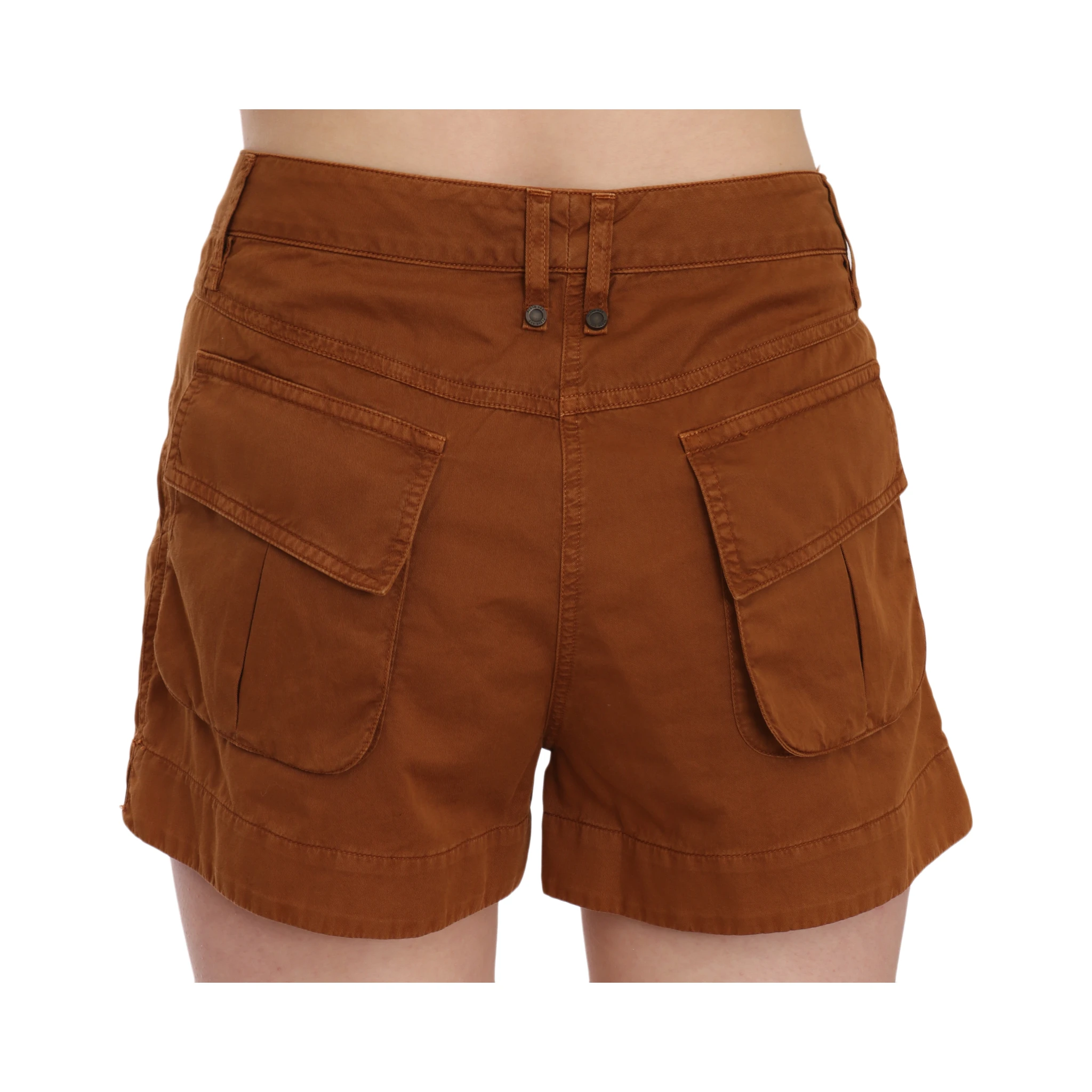 Brown Mid Waist Cotton Denim Mini Shorts