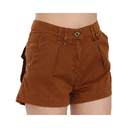 Brown Mid Waist Cotton Denim Mini Shorts