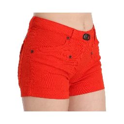 Orange Mid Waist Cotton Denim Mini