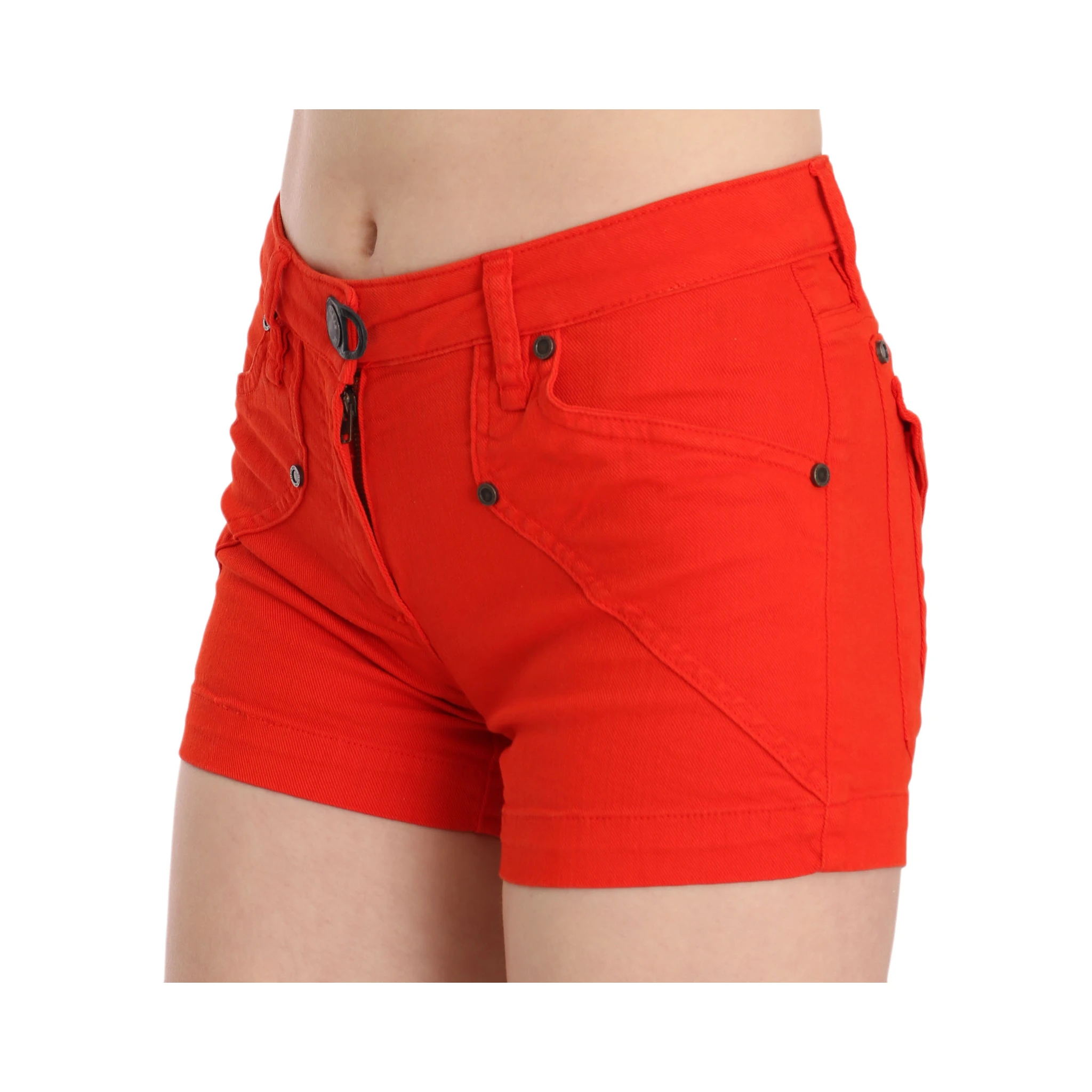 Orange Mid Waist Cotton Denim Mini