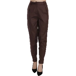 Brown High Waist Tapered Formal Trousers Pants
