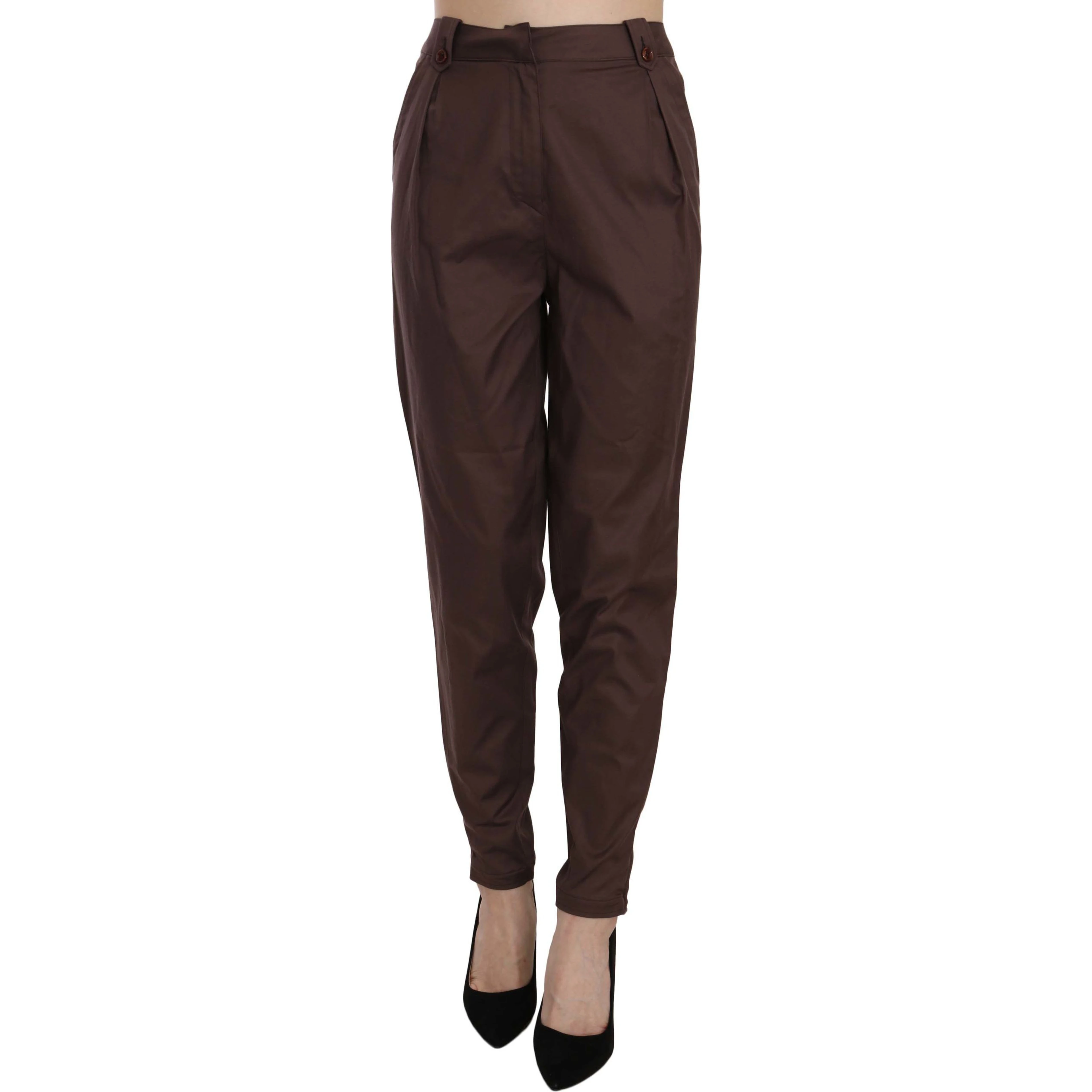 Brown High Waist Tapered Formal Trousers Pants