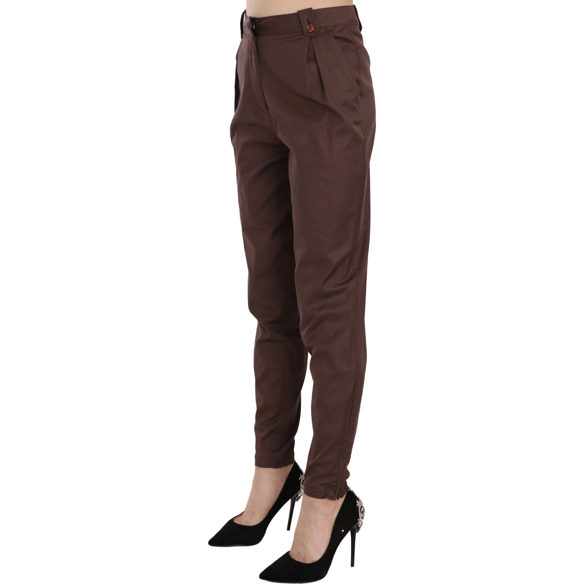 Brown High Waist Tapered Formal Trousers Pants