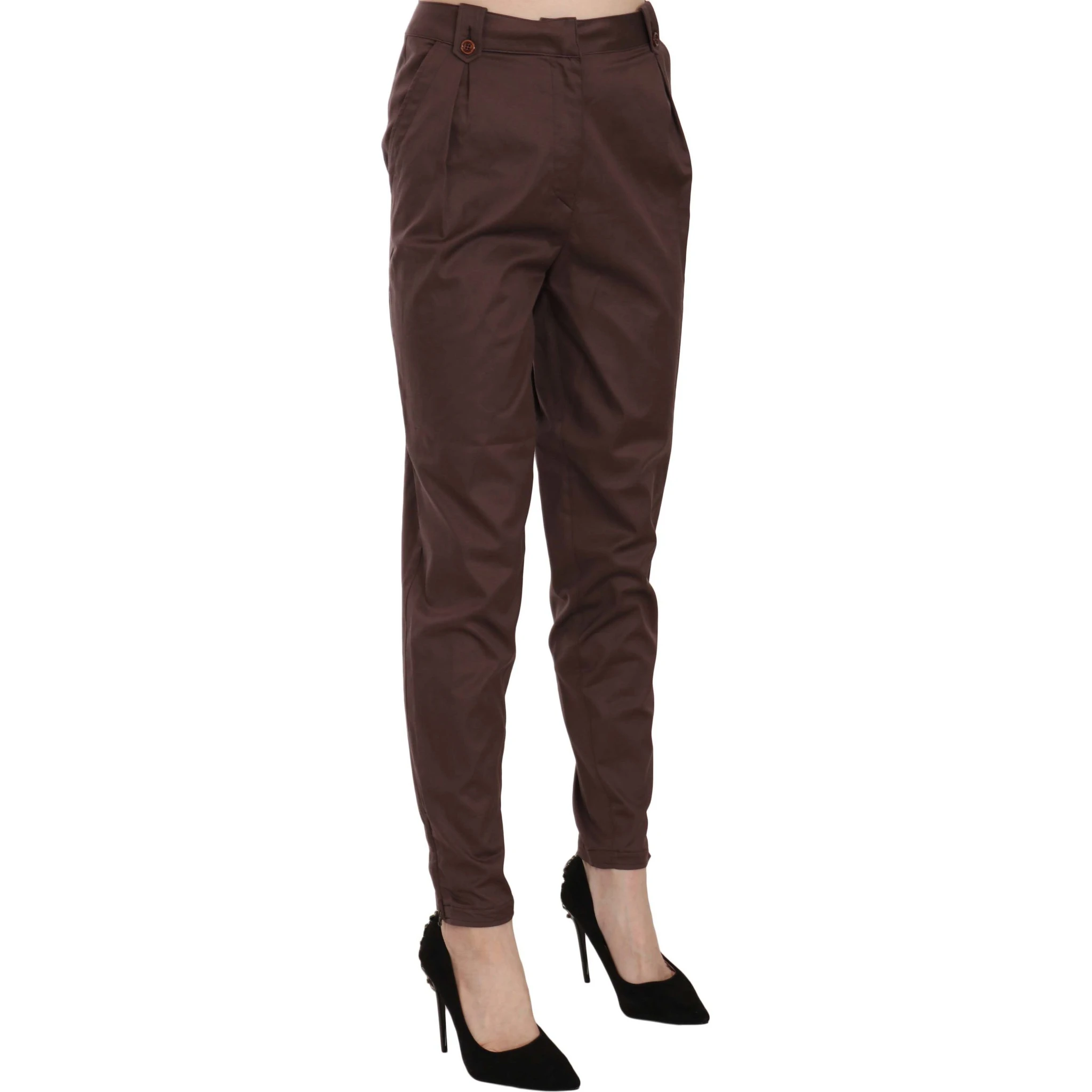 Brown High Waist Tapered Formal Trousers Pants