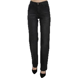 Black Washed High Waist Straight Denim Pants Jeans