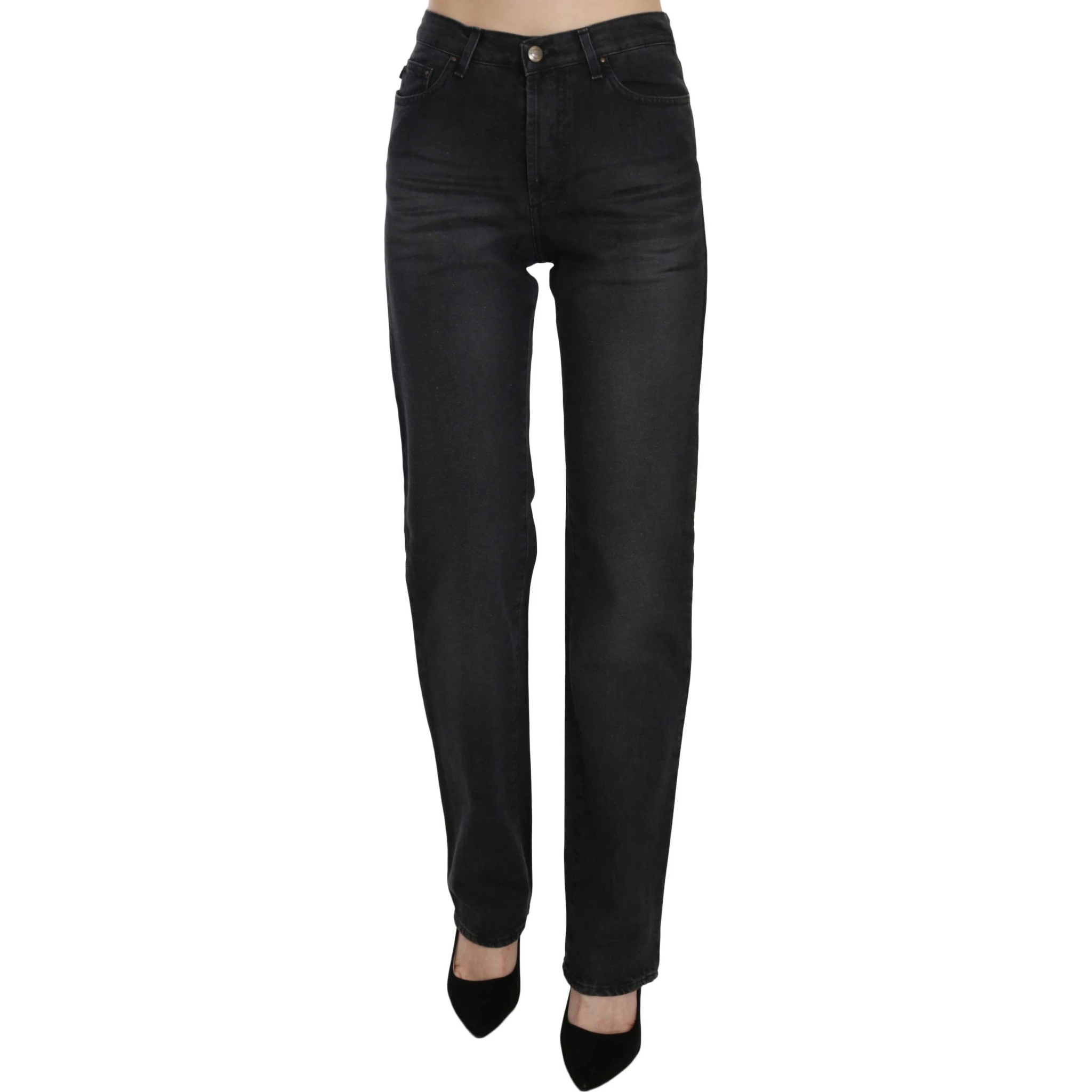 Black Washed High Waist Straight Denim Pants Jeans