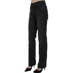 Black Washed High Waist Straight Denim Pants Jeans