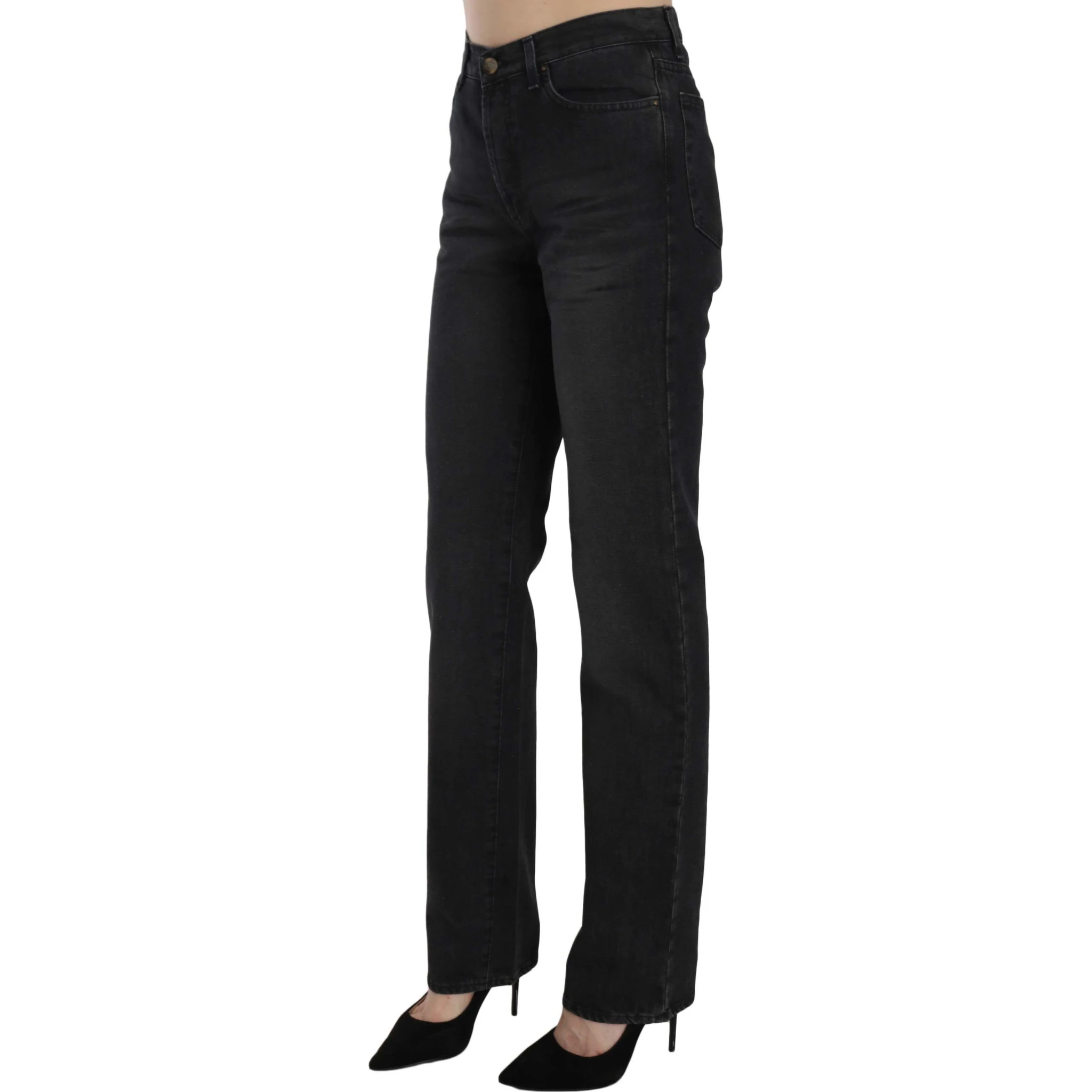 Black Washed High Waist Straight Denim Pants Jeans
