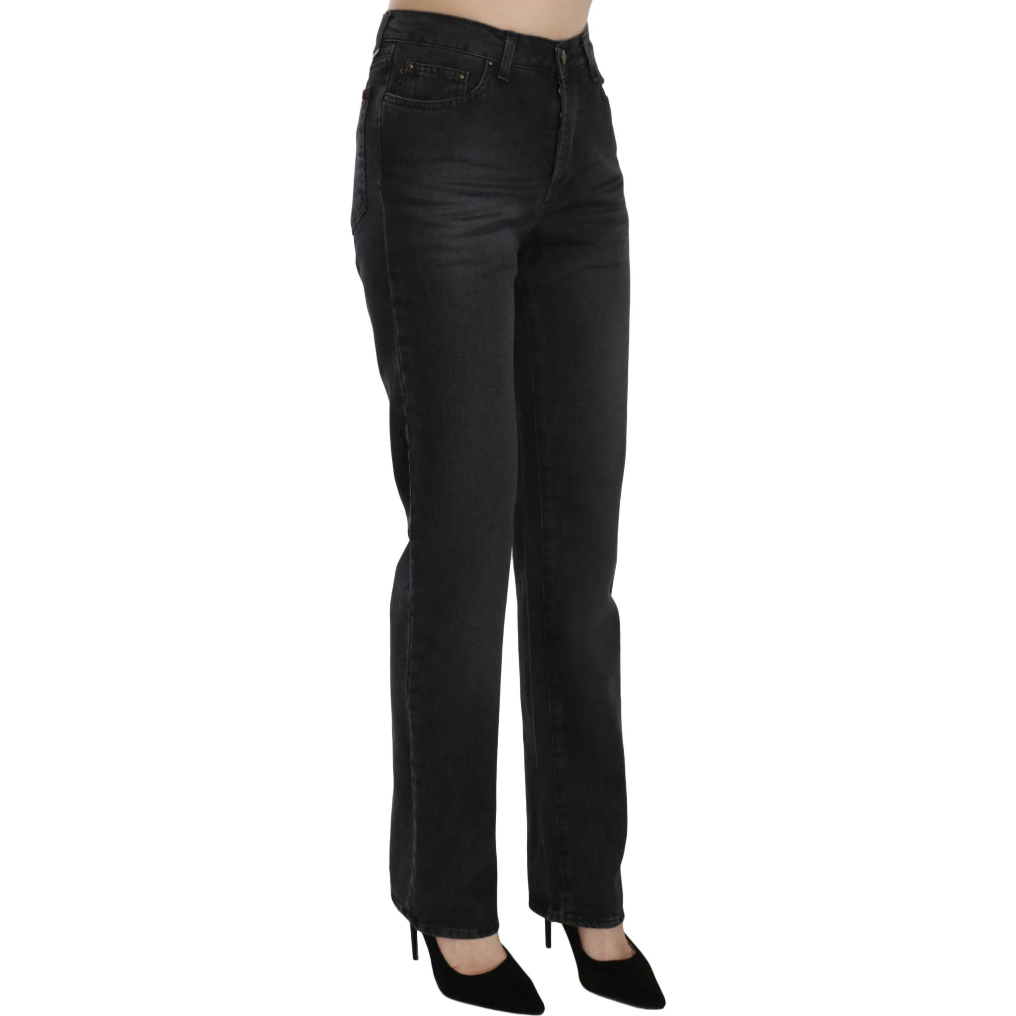 Black Washed High Waist Straight Denim Pants Jeans