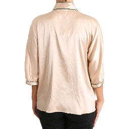 Beige Ribbon Silk Stretch Top Blouse
