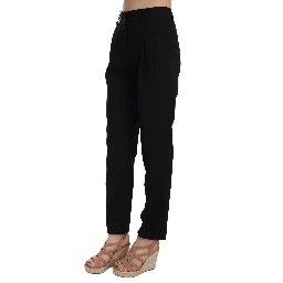 Black Button Pleated Tapered Trouser Pants