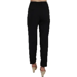 Black Button Pleated Tapered Trouser Pants