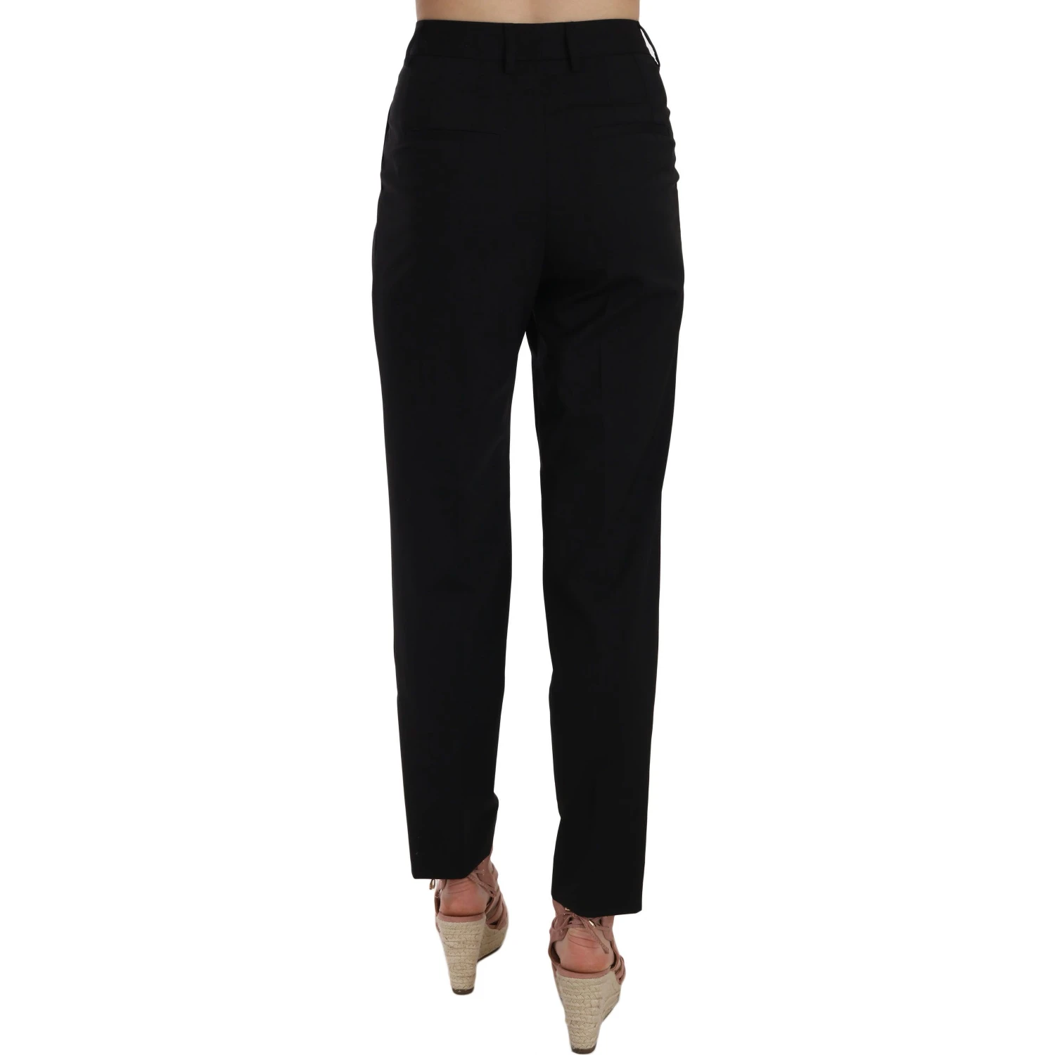 Black Button Pleated Tapered Trouser Pants