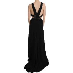 Black Crystal Leather Gown Flare Dress