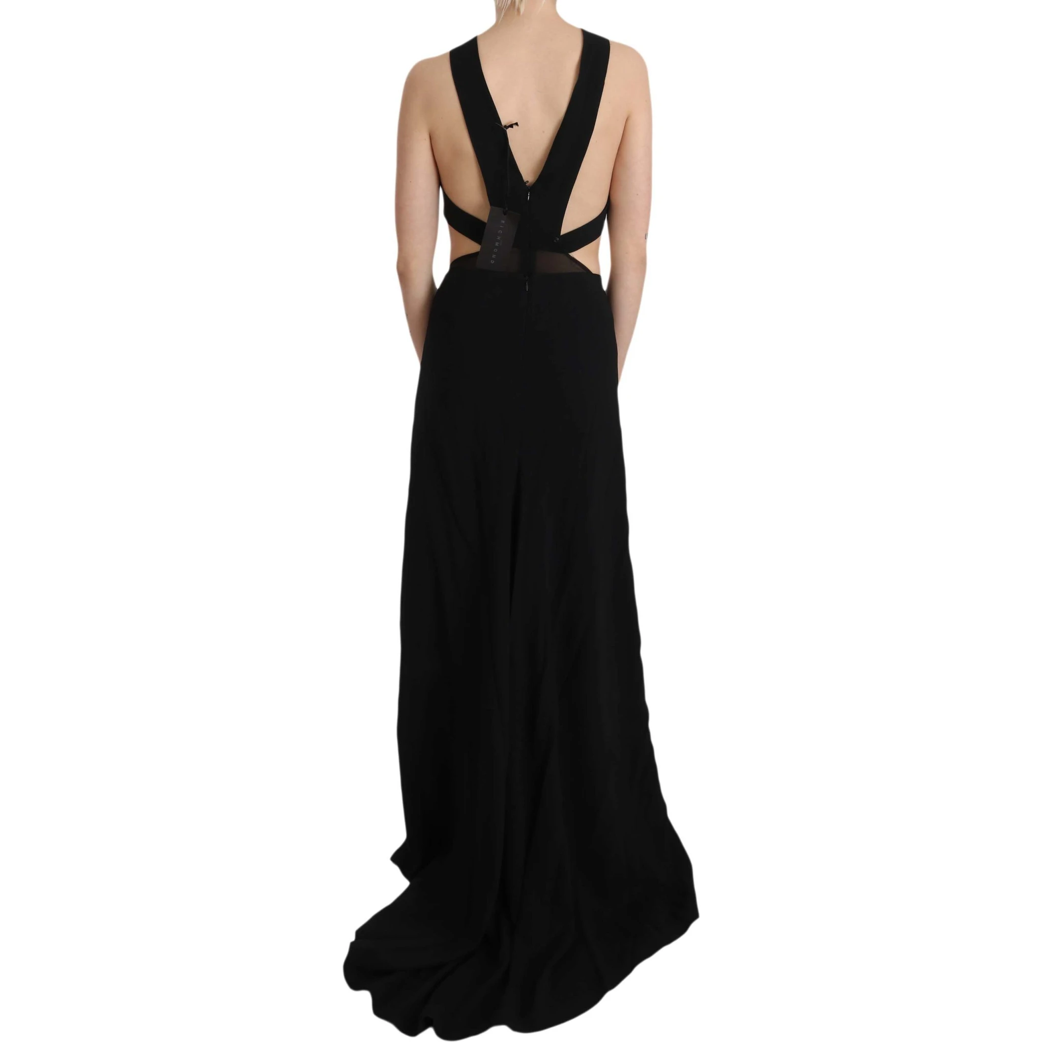 Black Crystal Leather Gown Flare Dress