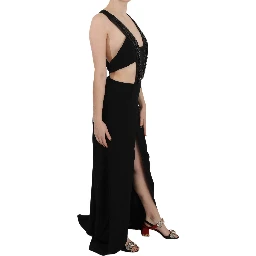 Black Crystal Leather Gown Flare Dress