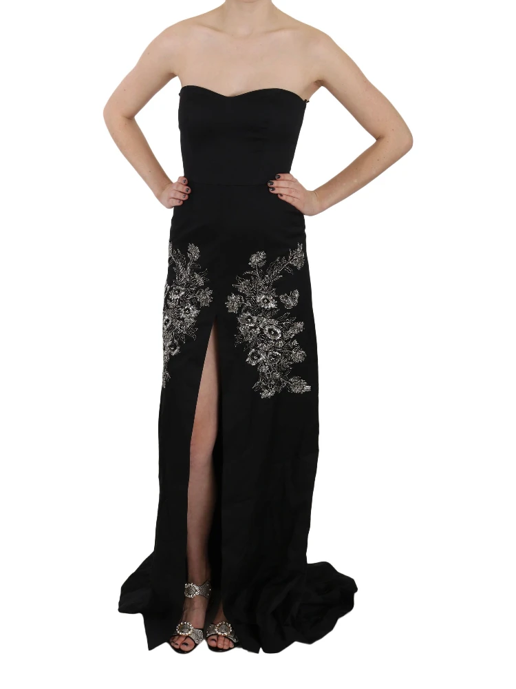 Black Sequined Flare Ball Gown Dress