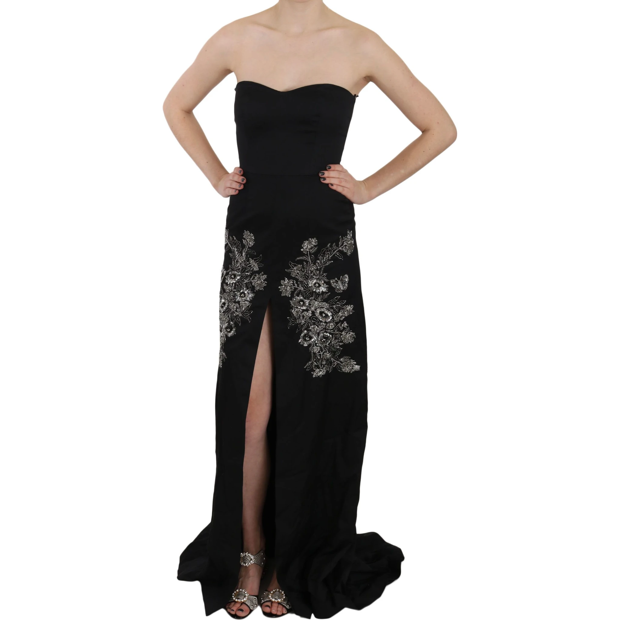 Black Sequined Flare Ball Gown Dress