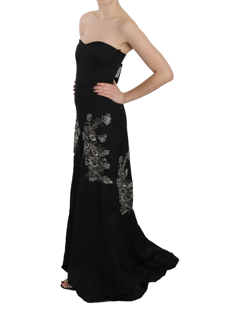 Black Sequined Flare Ball Gown Dress