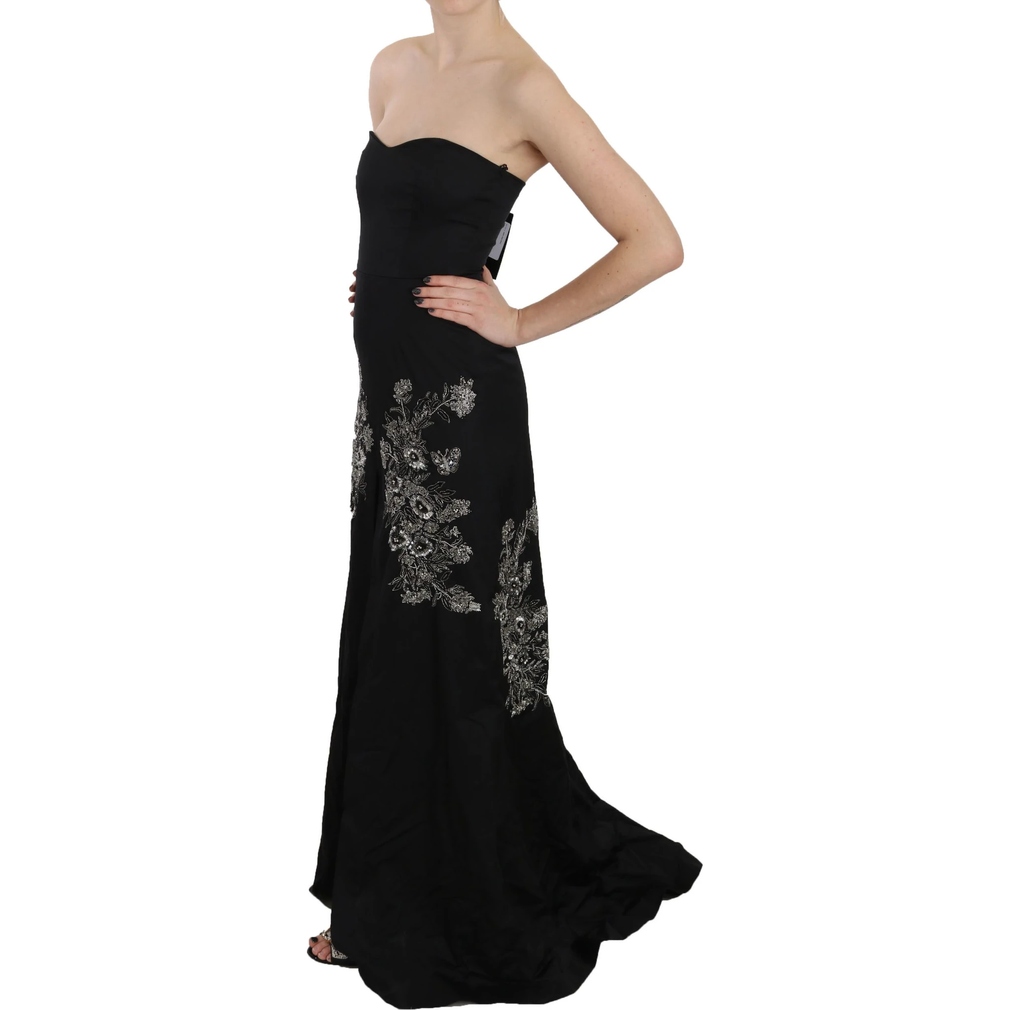 Black Sequined Flare Ball Gown Dress