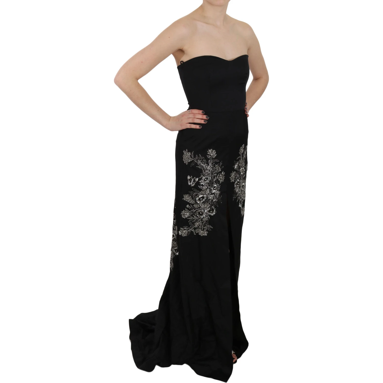 Black Sequined Flare Ball Gown Dress