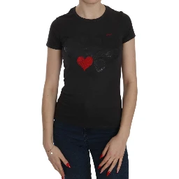 Black Hearts Print Short Sleeve Casual Shirt Top