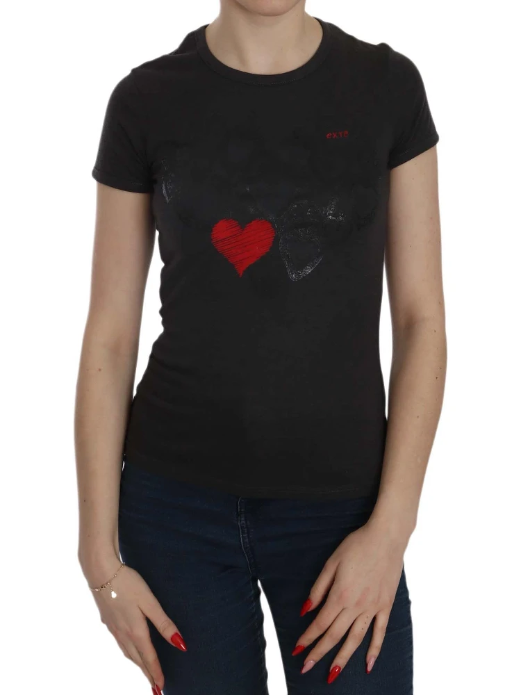 Black Hearts Print Short Sleeve Casual Shirt Top