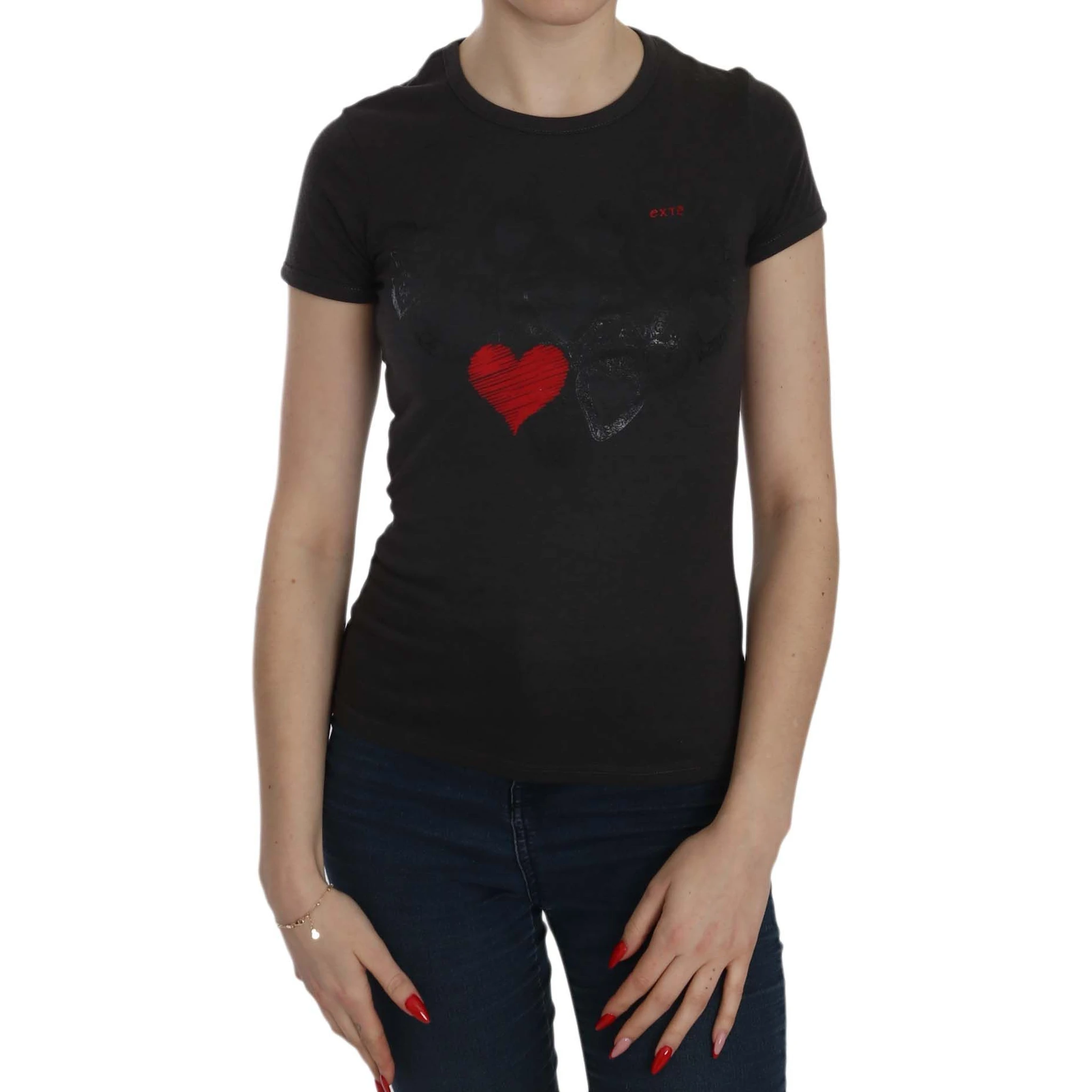 Black Hearts Print Short Sleeve Casual Shirt Top