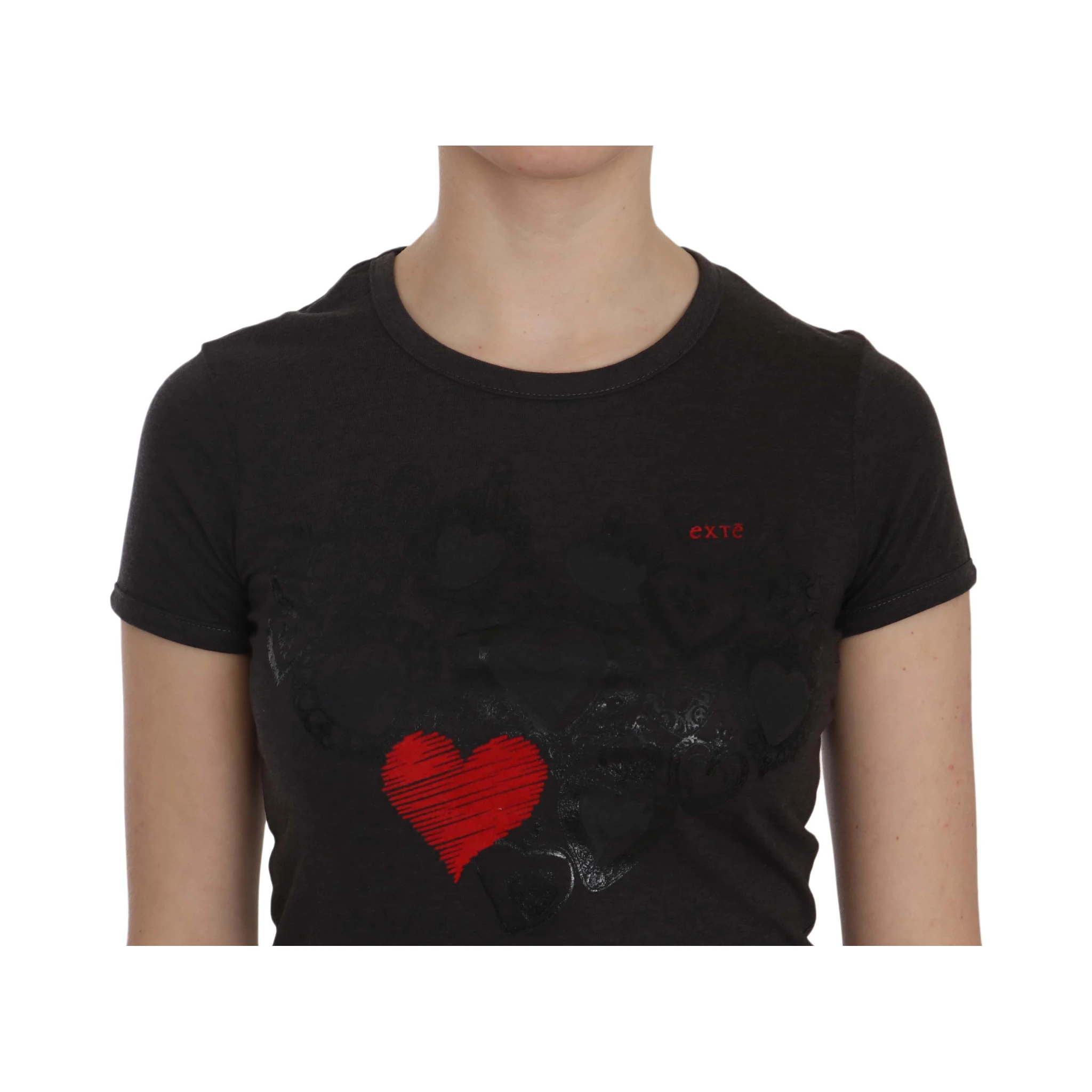 Black Hearts Print Short Sleeve Casual Shirt Top