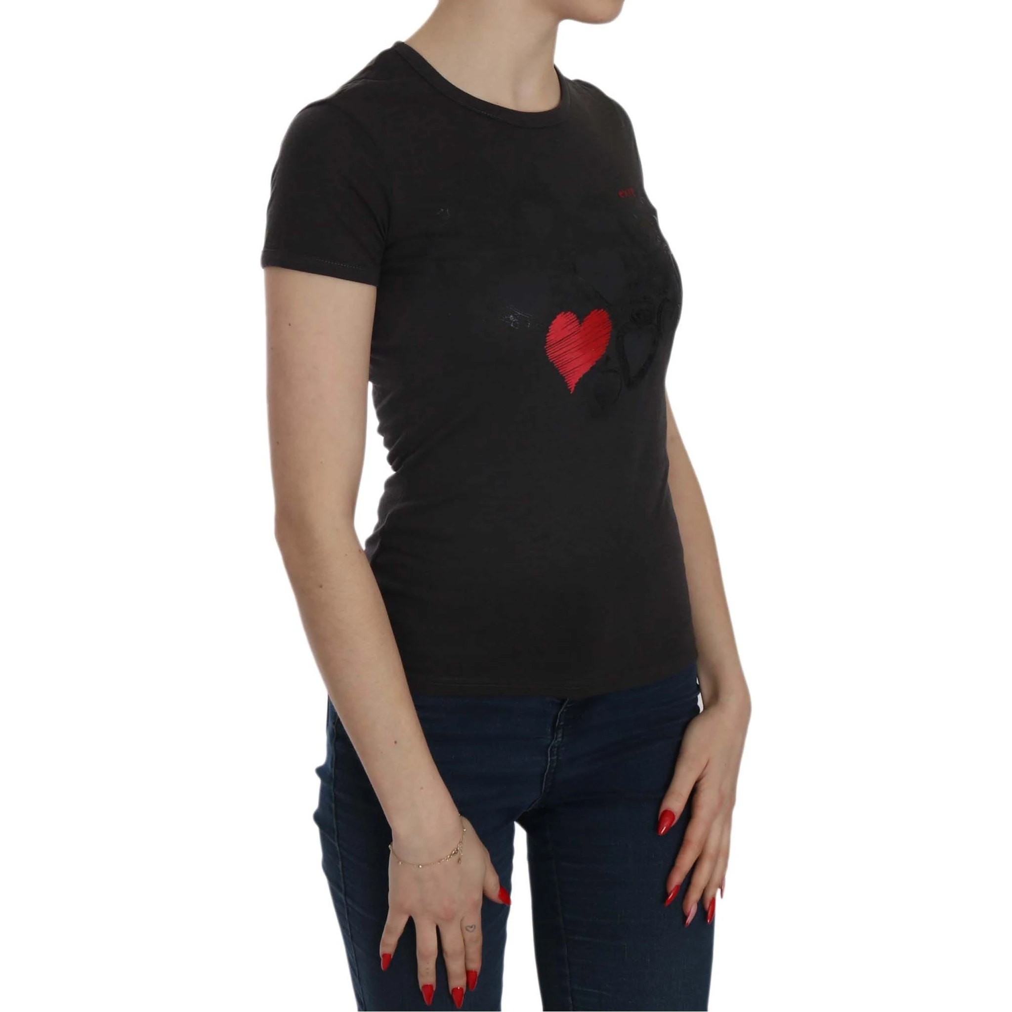 Black Hearts Print Short Sleeve Casual Shirt Top