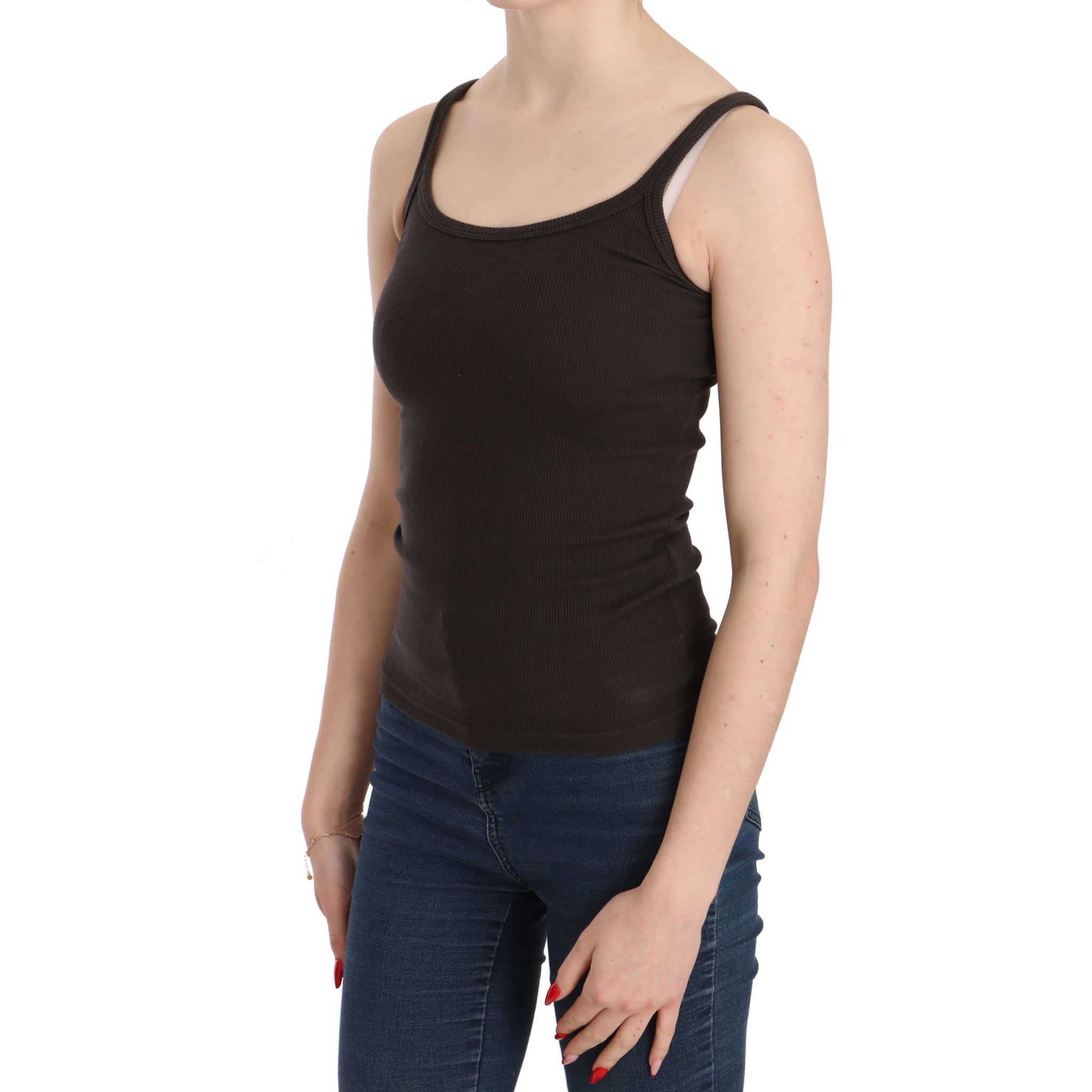 Dark Brown Sleeveless Spaghetti Strap Blouse