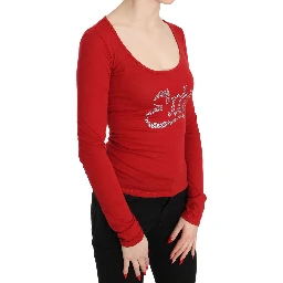 Red Exte Crystal Embellished Long Sleeve Top Blouse