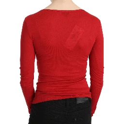 Red Exte Crystal Embellished Long Sleeve Top Blouse