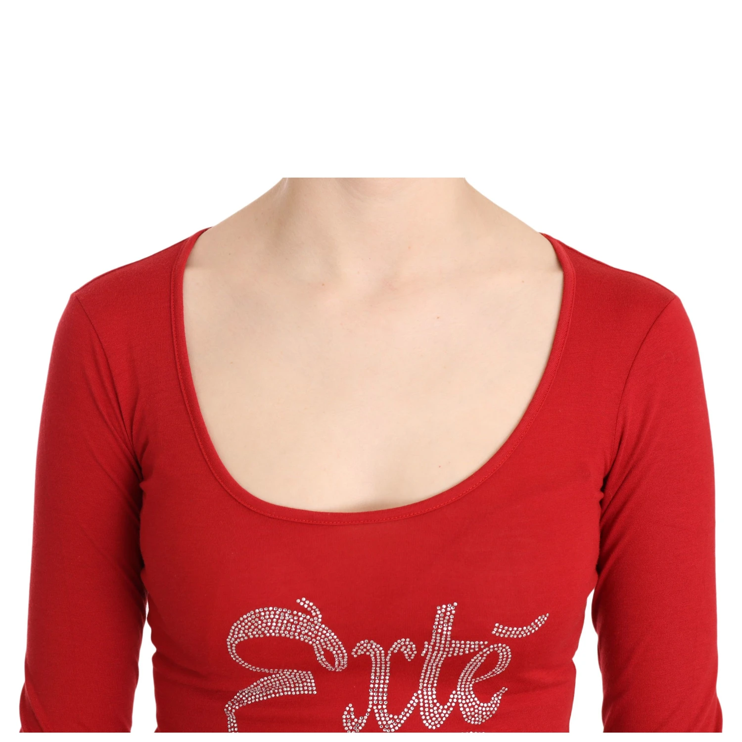 Red Exte Crystal Embellished Long Sleeve Top Blouse