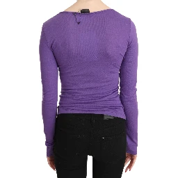 Purple Exte Crystal Embellished Long Sleeve Top Blouse