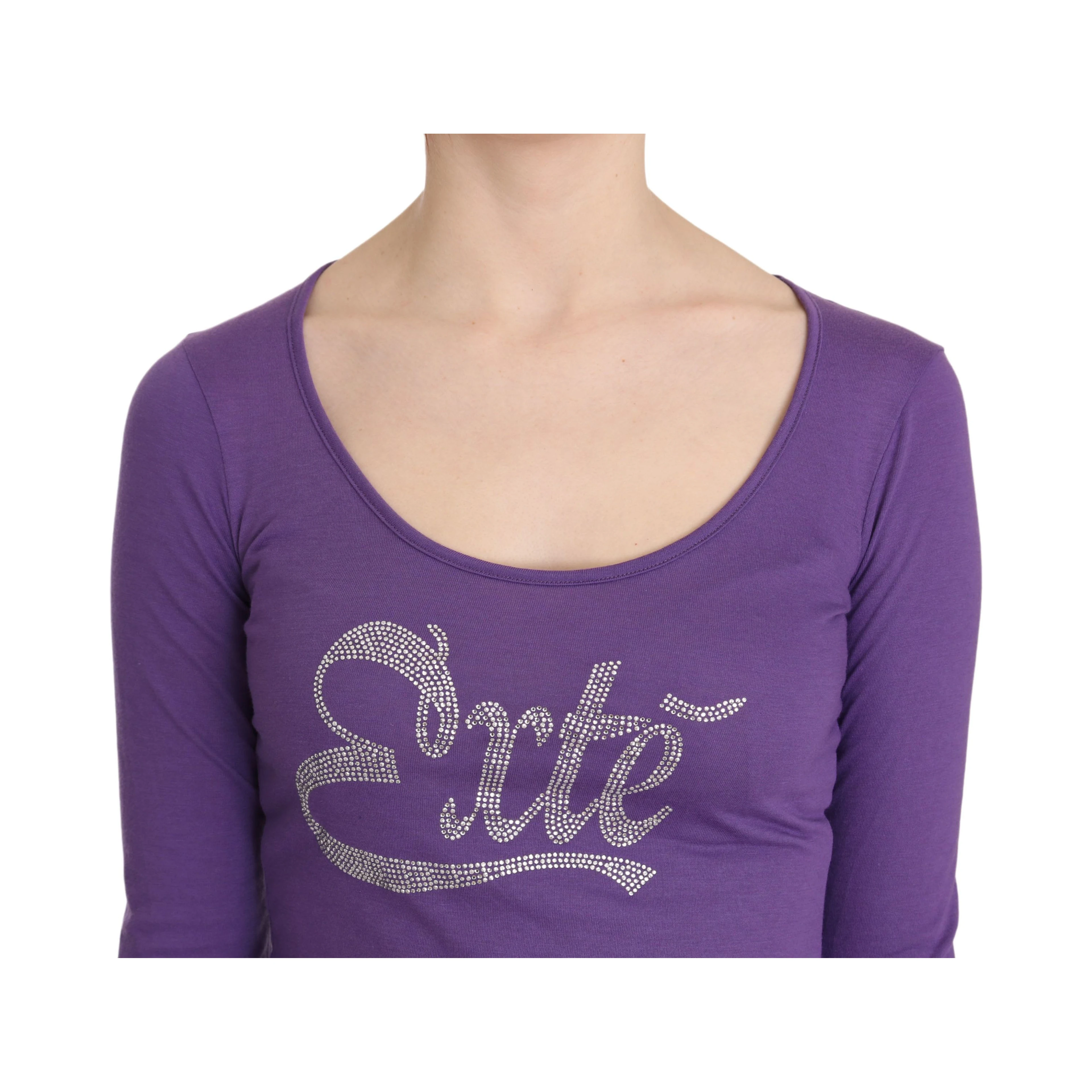Purple Exte Crystal Embellished Long Sleeve Top Blouse