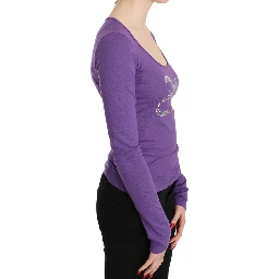 Purple Exte Crystal Embellished Long Sleeve Top Blouse