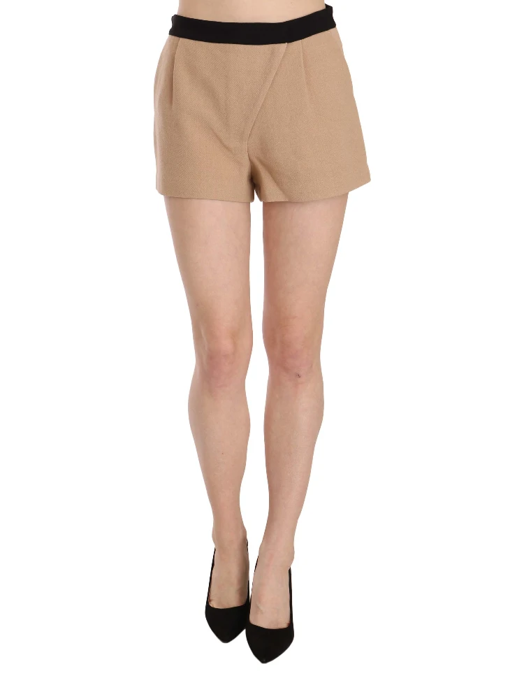 Shorts Beige Cotton Mid Waist Mini Short