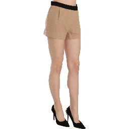 Shorts Beige Cotton Mid Waist Mini Short