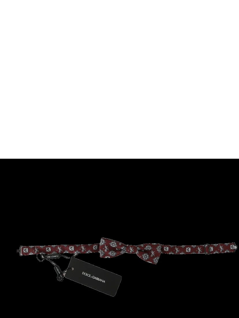 Men Bordeaux Maroon Lion Silk Adjustable Neck Bow Tie