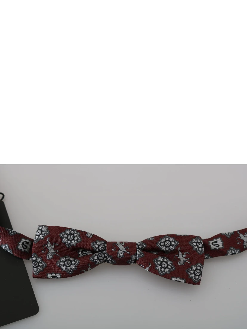 Men Bordeaux Maroon Lion Silk Adjustable Neck Bow Tie